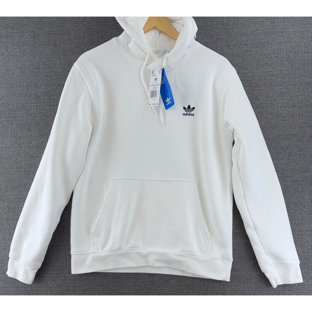 Adidas Originals Men White Essential Hoody Trefoil Fleece Pullover IM4526 M